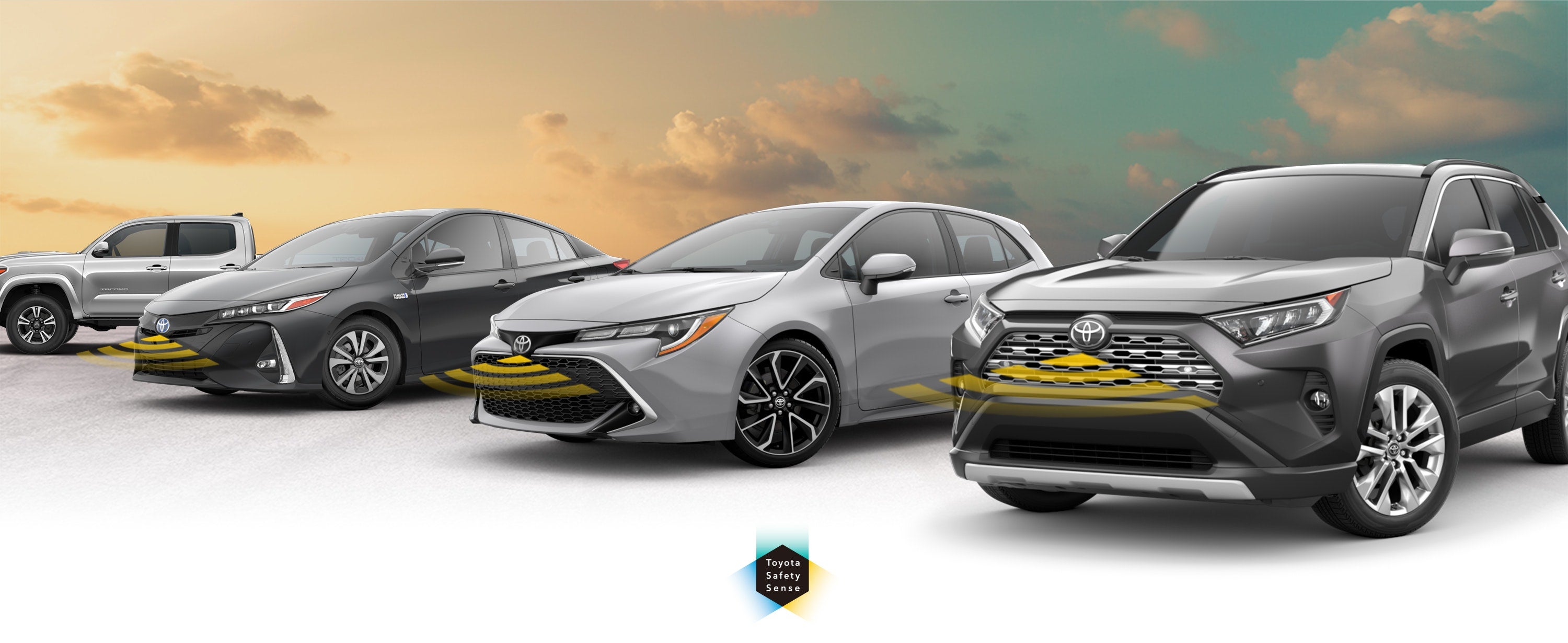 Toyota Safety Sense: Designed for Safety. Options shown on Toyota models including RAV4, Tacoma, and Camry, available now at Fort Wayne Toyota in Fort Wayne IN.