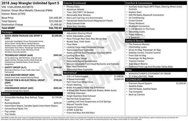 2018 Jeep Wrangler Unlimited Sport S