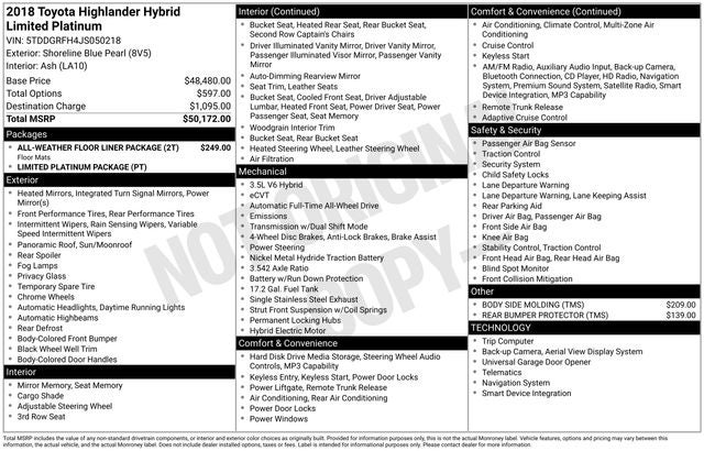 2018 Toyota Highlander Hybrid Limited Platinum
