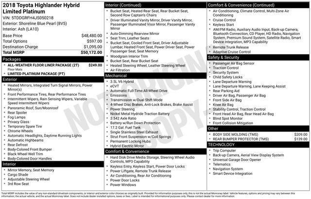2018 Toyota Highlander Hybrid Limited Platinum