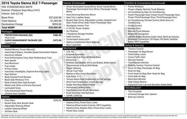2016 Toyota Sienna XLE 7 Passenger