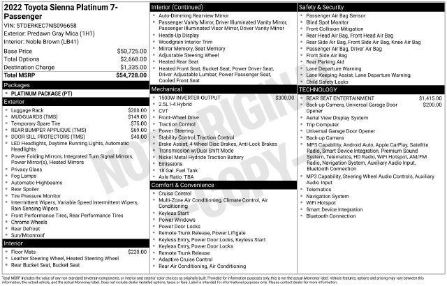 2022 Toyota Sienna Platinum 7 Passenger