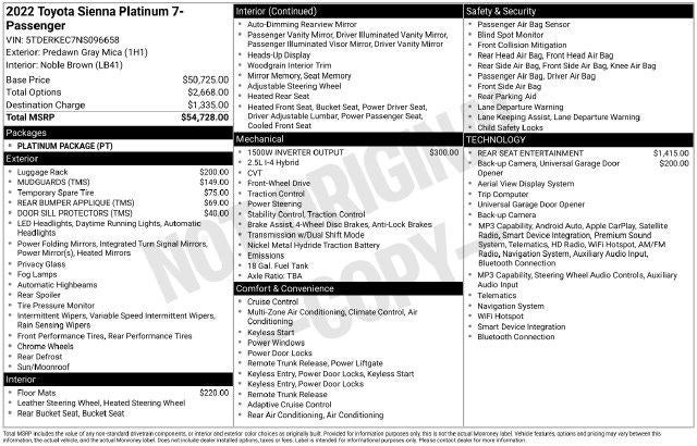 2022 Toyota Sienna Platinum 7 Passenger