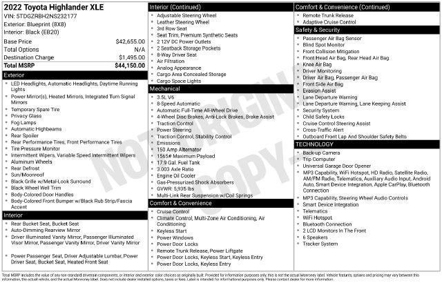 2022 Toyota Highlander XLE
