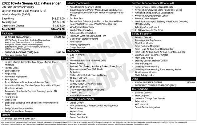 2022 Toyota Sienna XLE 7 Passenger