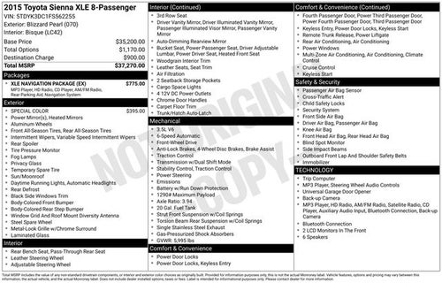 2015 Toyota Sienna XLE 8 Passenger