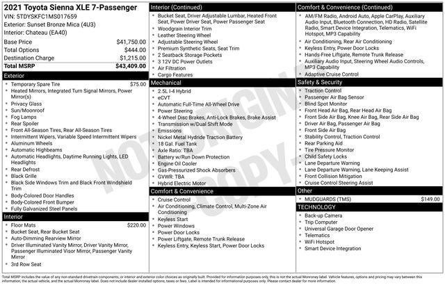 2021 Toyota Sienna XLE 7 Passenger