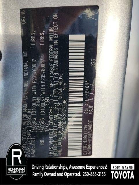 2019 Toyota Sienna XLE 8 Passenger