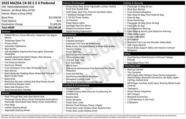 2025 Mazda Mazda CX-50 2.5 S Preferred Package