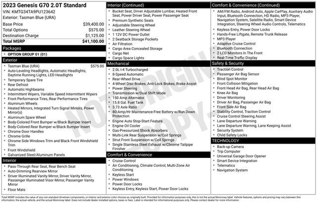 2023 Genesis G70 2.0T