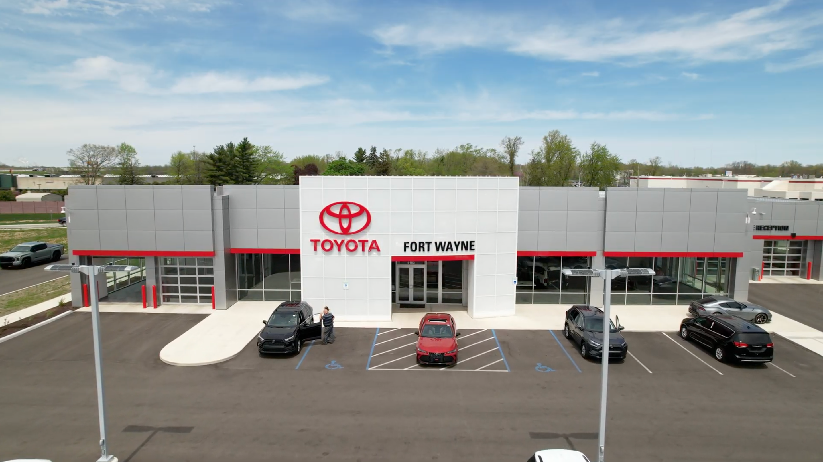 Front entrance of Fort Wayne Toyota dealership